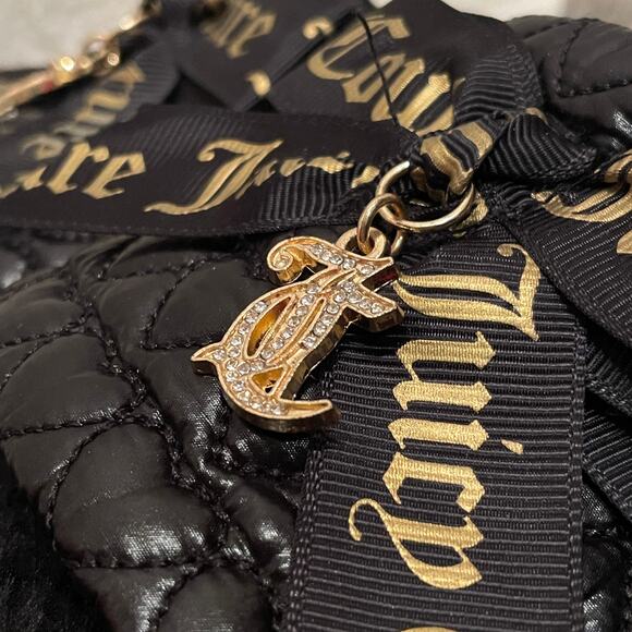 Juicy Couture M Black Faux Fur Slippers | Gold Script Logo, Cozy Y2K Glam - Picture 3 of 8